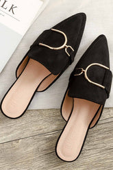 New Fashion Spring Outfit Suede Pointed Metal Buckle Mule Slides